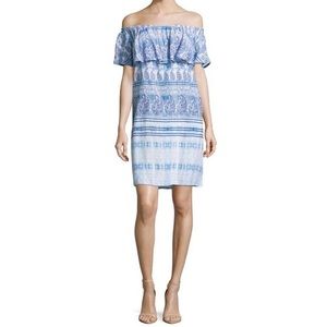 Off the Shoulder Blue Paisley Dress